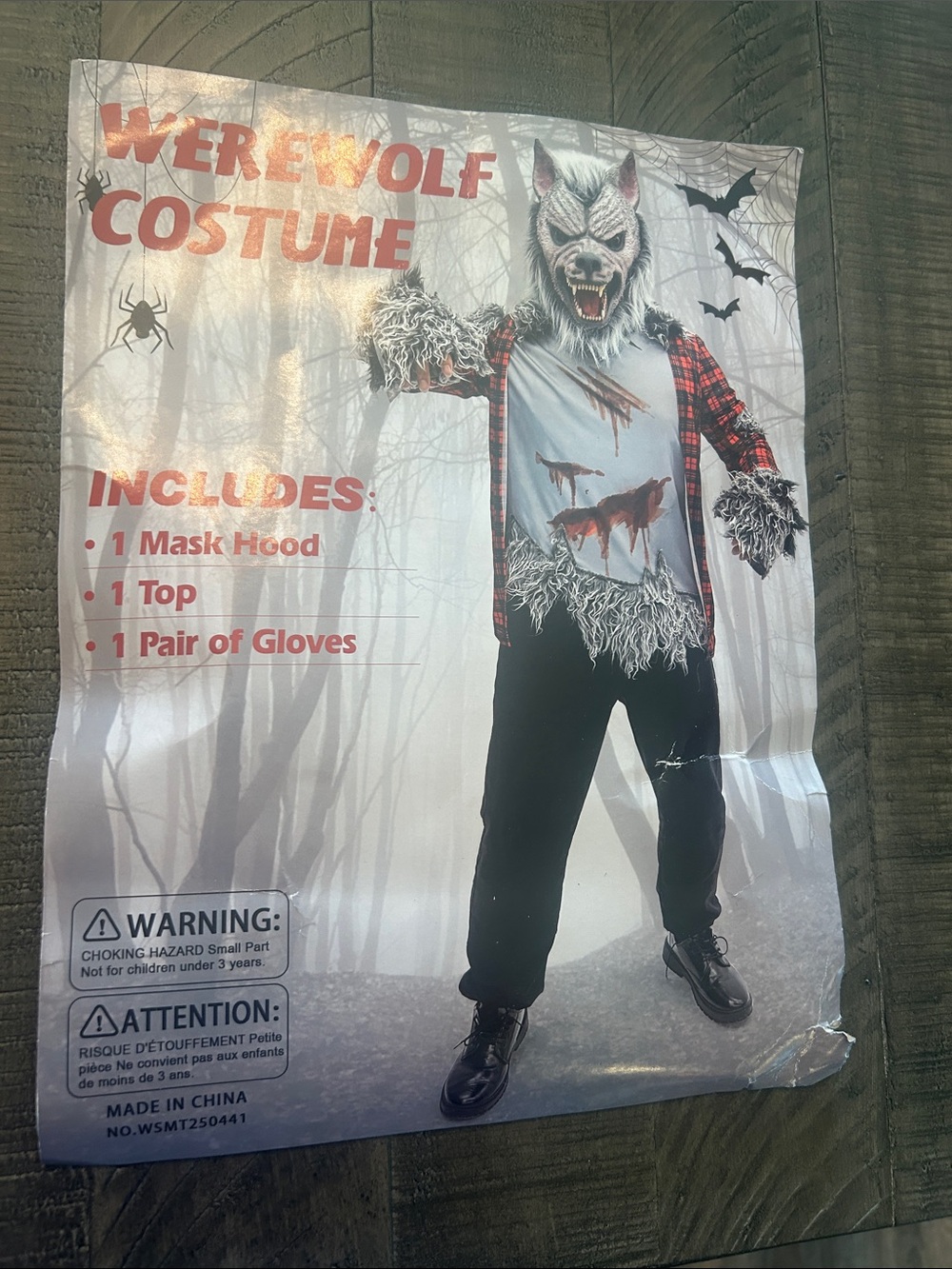 Halloween Men’s Werewolf Costume with Mask Hood and Gloves - Gray, Red, Black